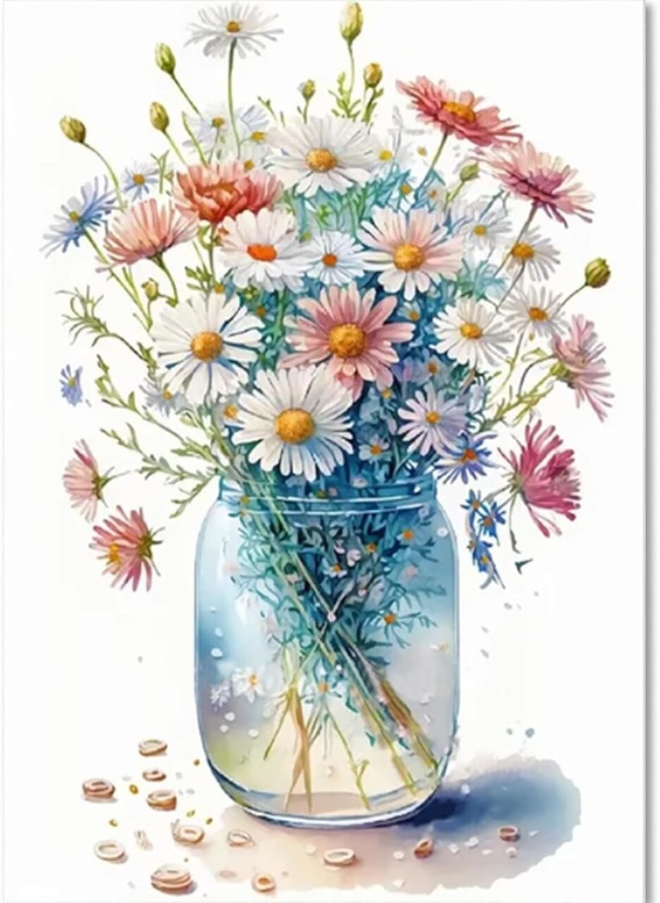 Diamond Painting Kits for Adults,5D Diamond Painting Diamond Art Kits,Daisy Vase Diamond Art Diamond Painting Kits,Round Diamond Dots Full Drill Diamonds Crafts for Wall Decor&Gift